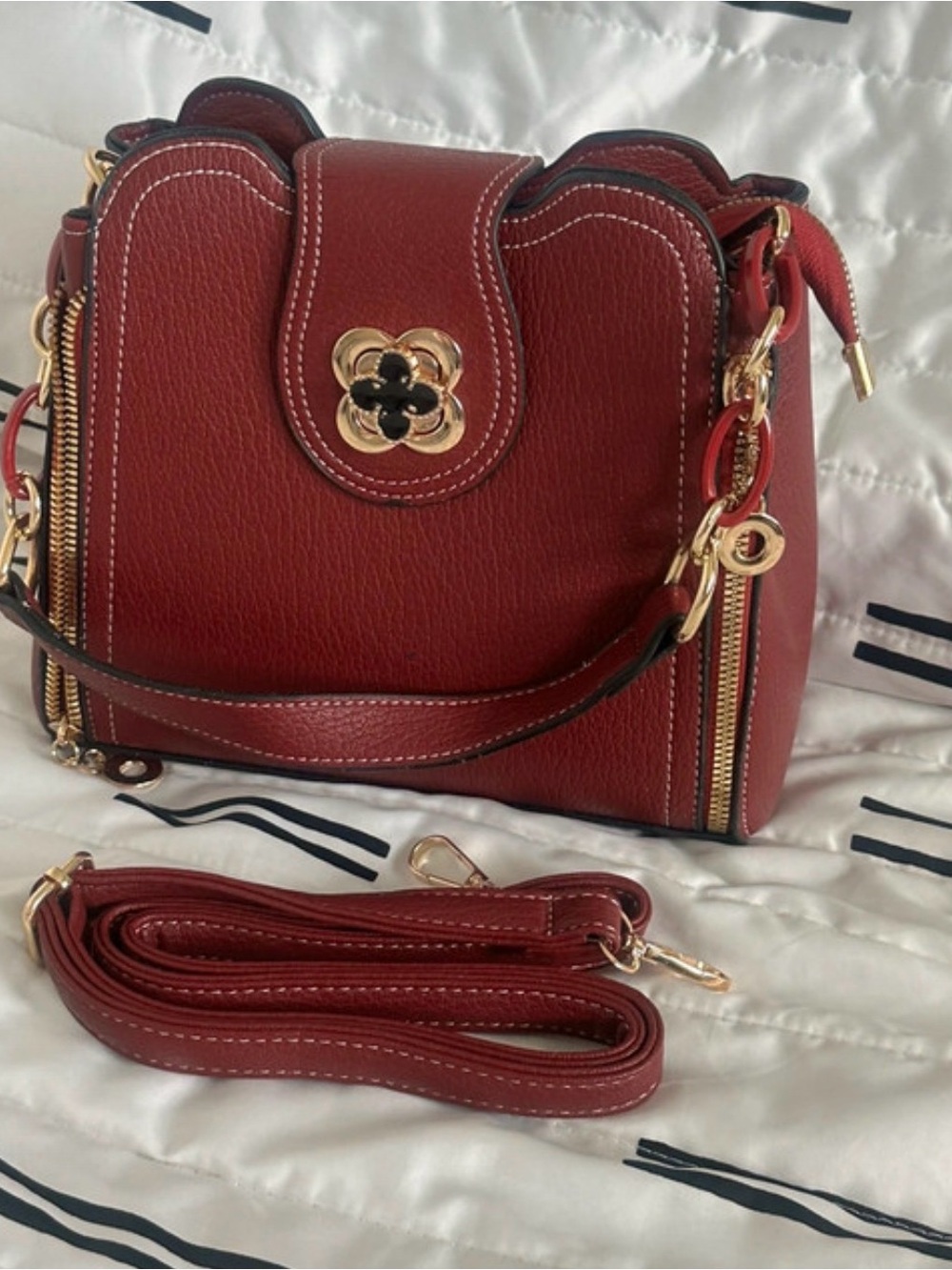 Women's Red Leather Crossbody Bag with Gold Hardware